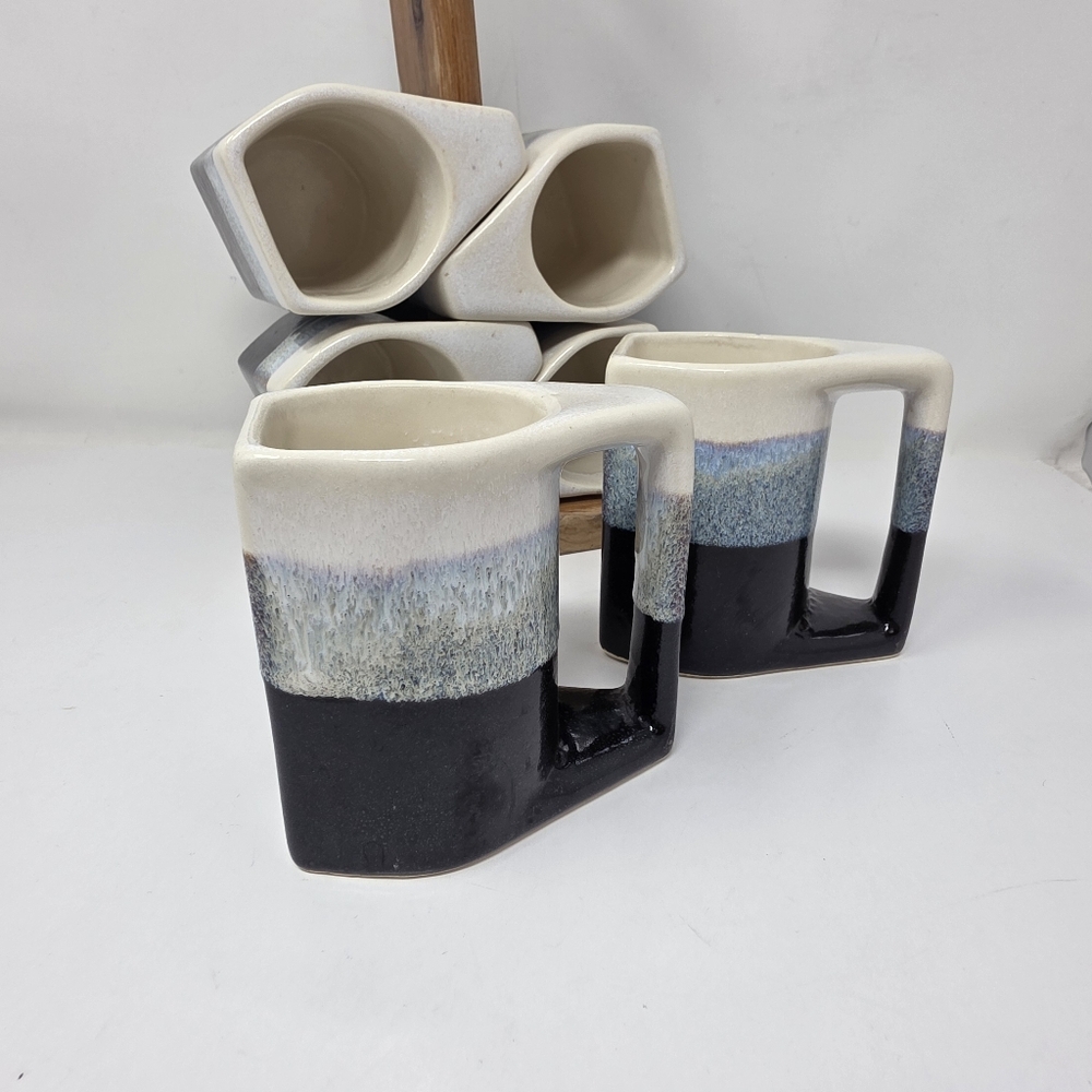 Vintage Set of 6 Handmade glaze dipped coffee mugs large Excellent conditio